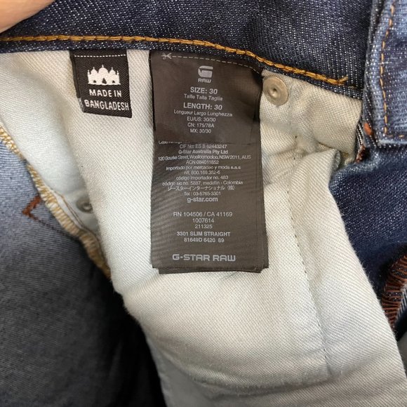 G-Star Raw 3301 Slim Straight Jeans Men’s 30 - Picture 10 of 11